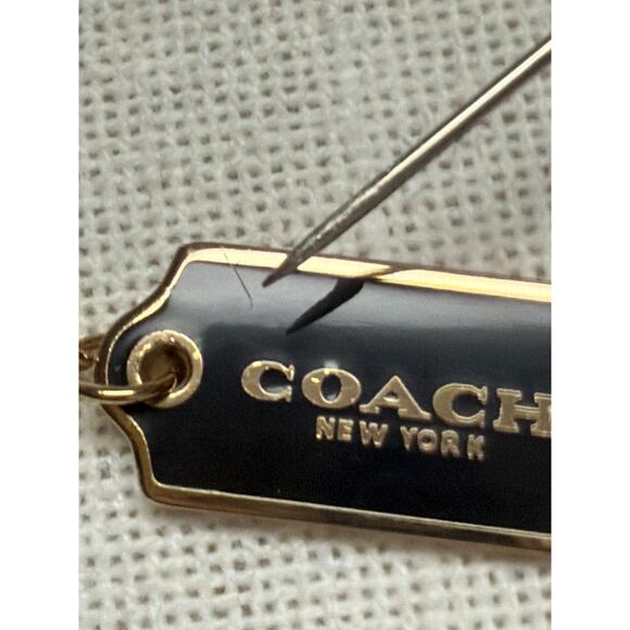 Coach Black Enamel Tag Drop Earrings Gold Tone Huggie - Picture 6 of 6